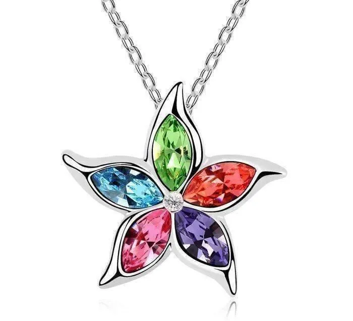 Starfish Flower Jewel IOBI Crystals Necklace - Choose Your Color