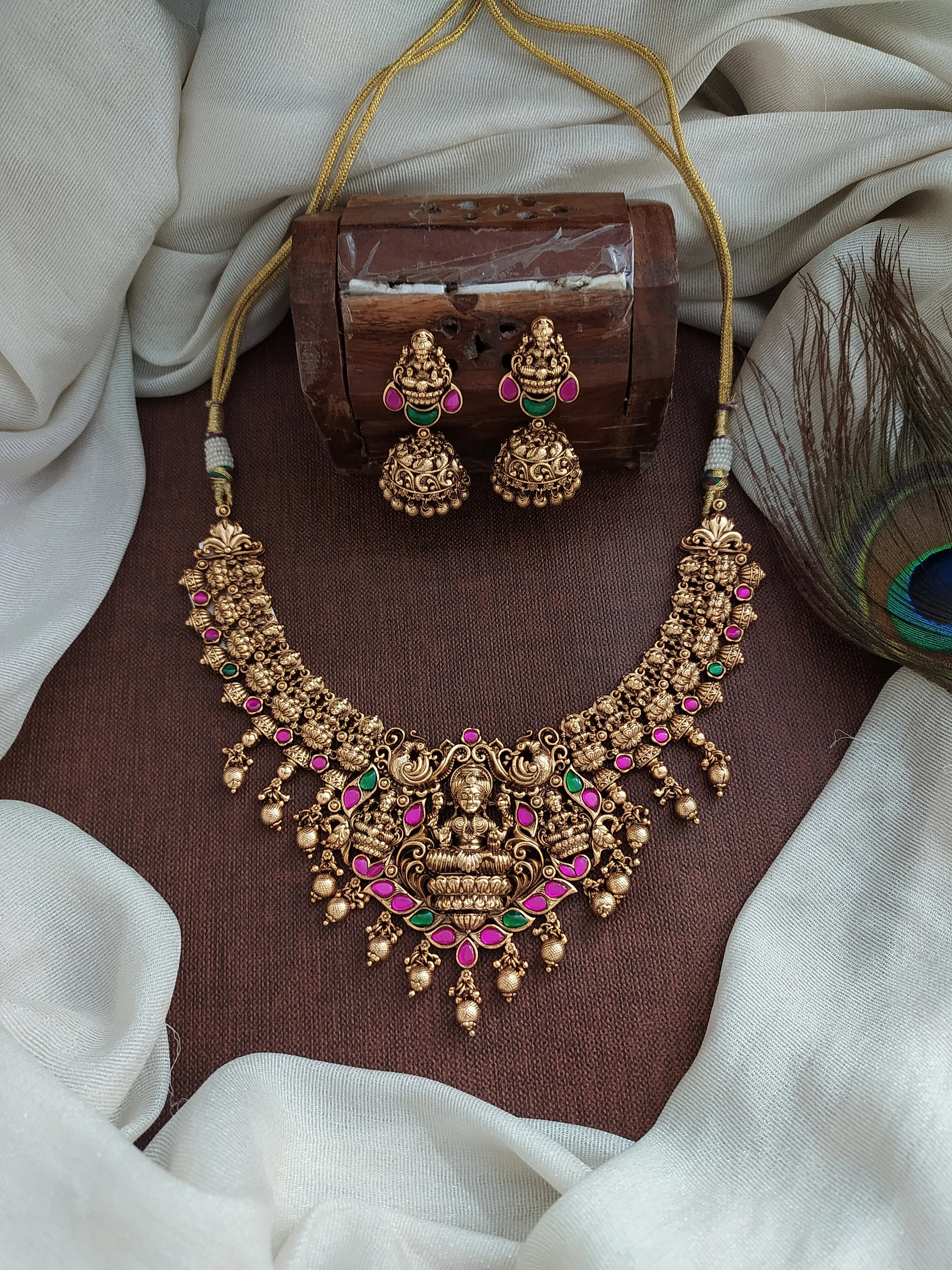 Statement Jadau Kundan Antique Lakshmi Necklace Set with Jhumki  Perfect for Festive and Wedding Occasions