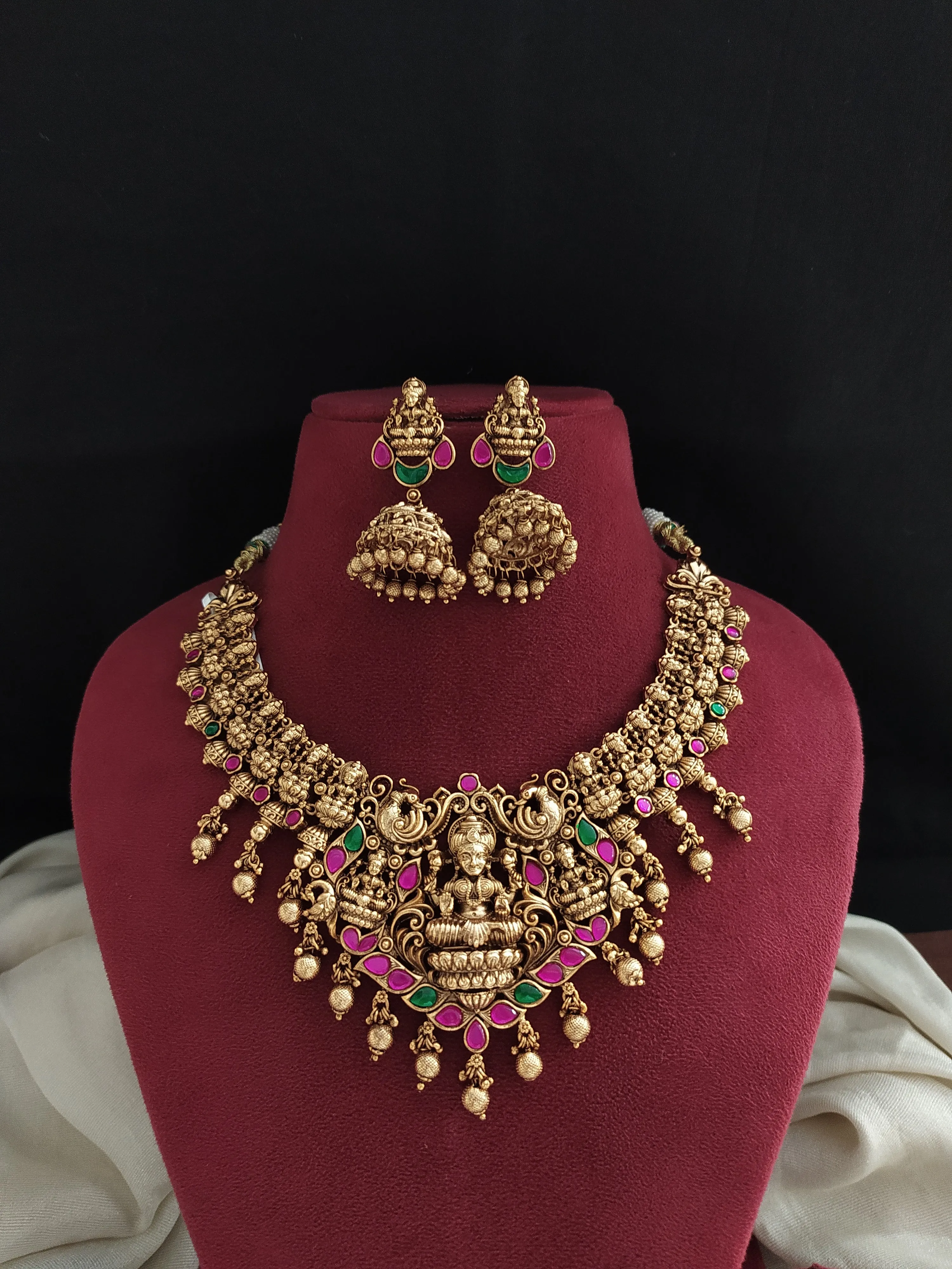 Statement Jadau Kundan Antique Lakshmi Necklace Set with Jhumki  Perfect for Festive and Wedding Occasions