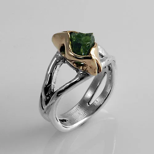 Sterling Silver Gold Raw Peridot Ring Size 7