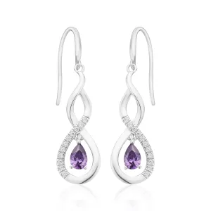 Sterling Silver Purple & White Cubic Zirconia Drop Earrings