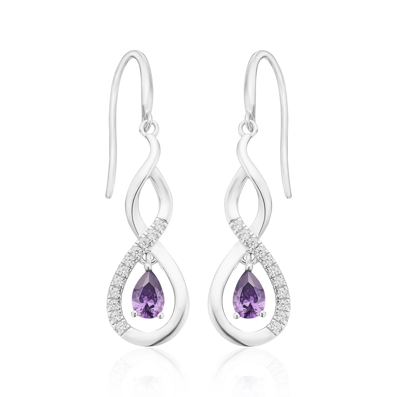 Sterling Silver Purple & White Cubic Zirconia Drop Earrings