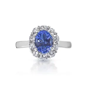 Stevie 2 Carat Oval Cut Tanzanite Ring in 14 Karat White Gold