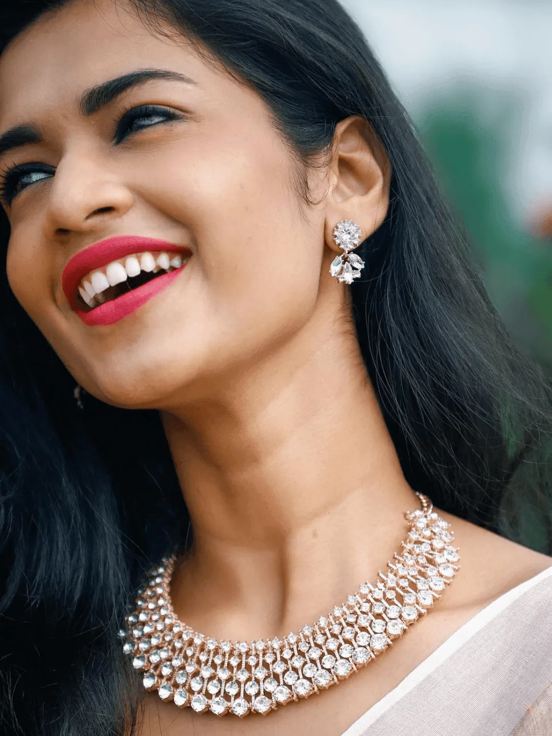 Swetha Renukumar In Diamond Choker With Earring Rose Gold