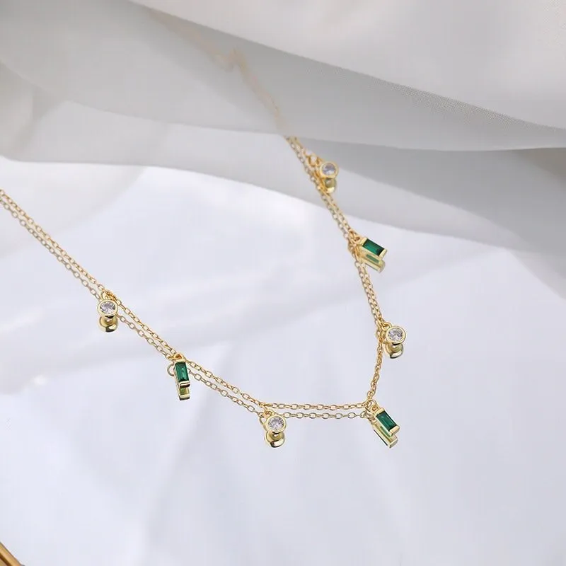 Tessa Emerald Green Necklace Dainty Dangle Charms   18K Gold Chain | May BirthStone