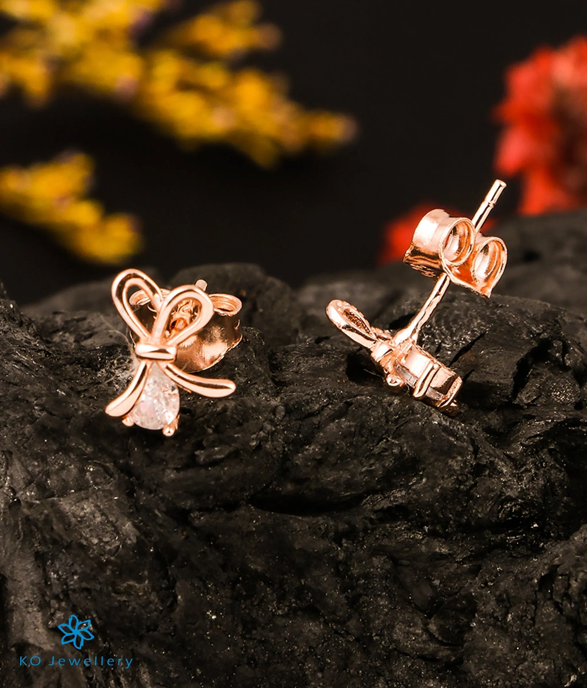 The Sparkly Bow Silver Rosegold Earstuds