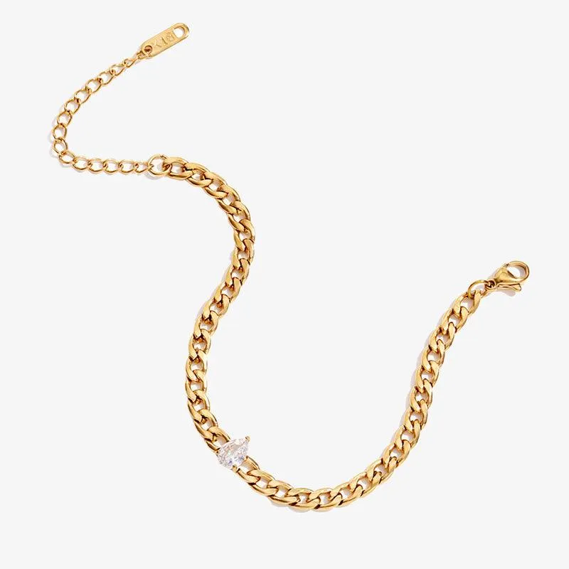 Trendy Gold Chain Bracelet with Cubic Zirconia – Elegant Figaro Chain Bracelet for Women