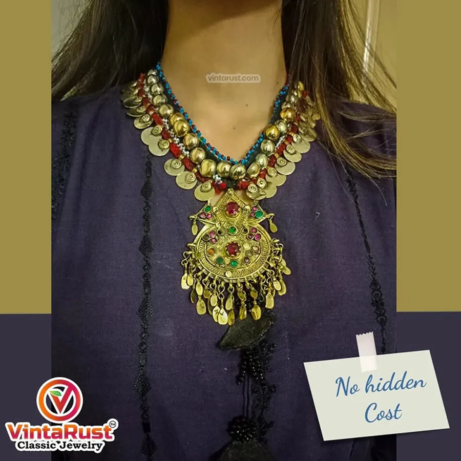 Tribal Kuchi Necklace With Multicolor Glass Stones