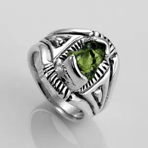 Unique Sterling Silver Raw Peridot Ring Size7