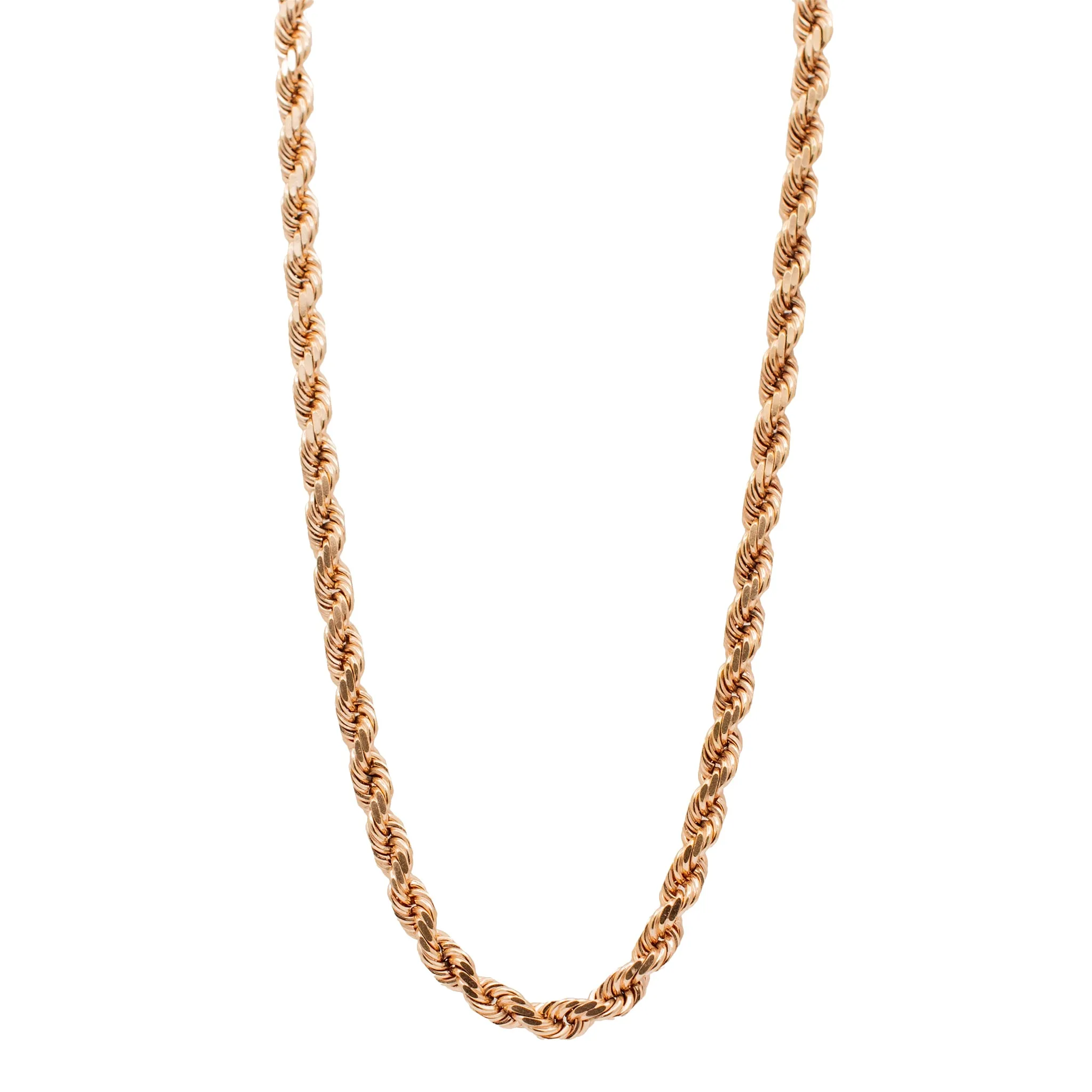 Unisex 10K Rose Gold Rope Link Chain Necklace