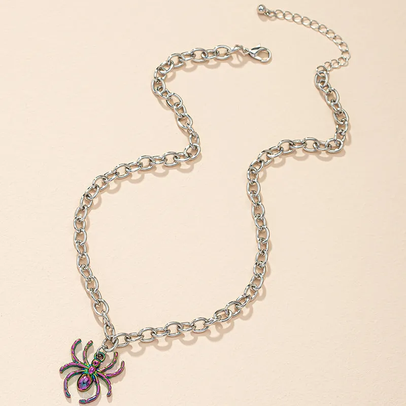 Vibrant Spider Pendant Necklace with a Retro Twist