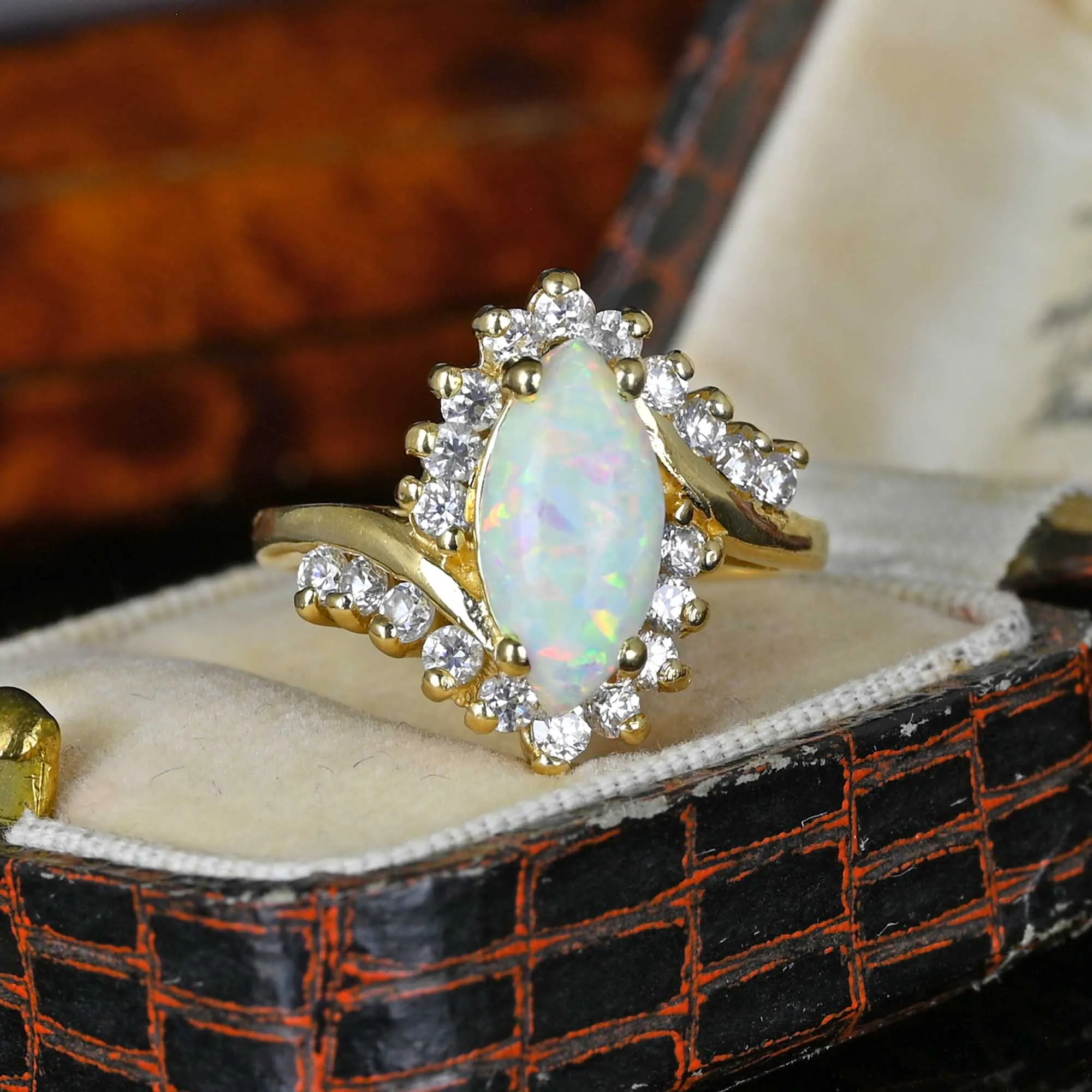 Vintage 14K Gold Marquise Opal Statement Cocktail Ring