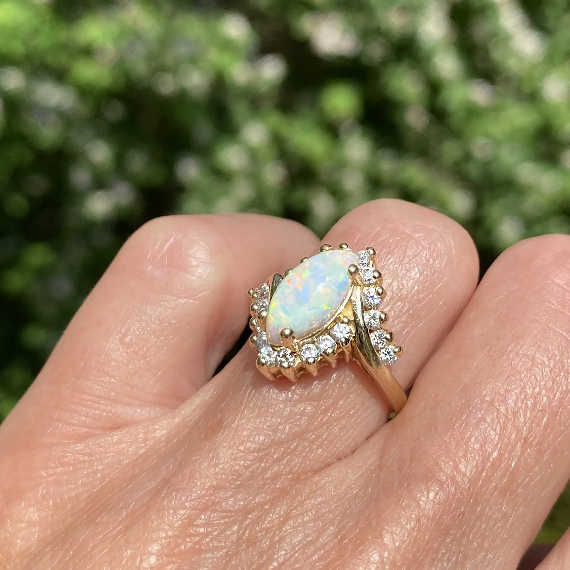 Vintage 14K Gold Marquise Opal Statement Cocktail Ring