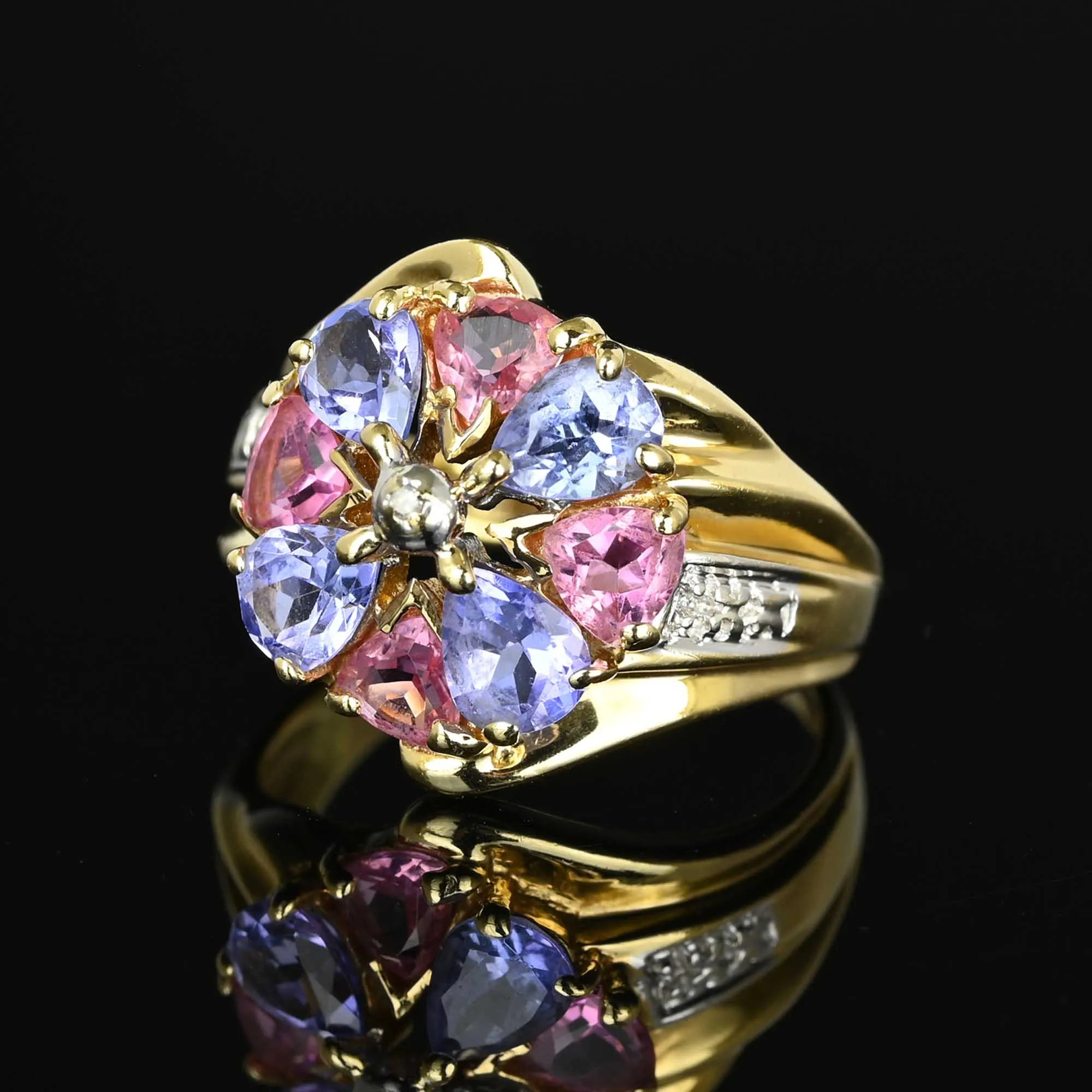 Vintage 14K Gold Tanzanite Garnet Cluster Ring