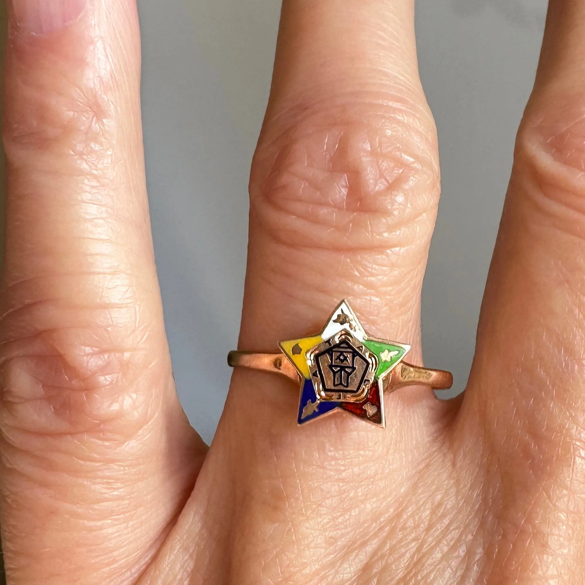 Vintage 1930s Enamel OES Fraternal Masonic Star Ring