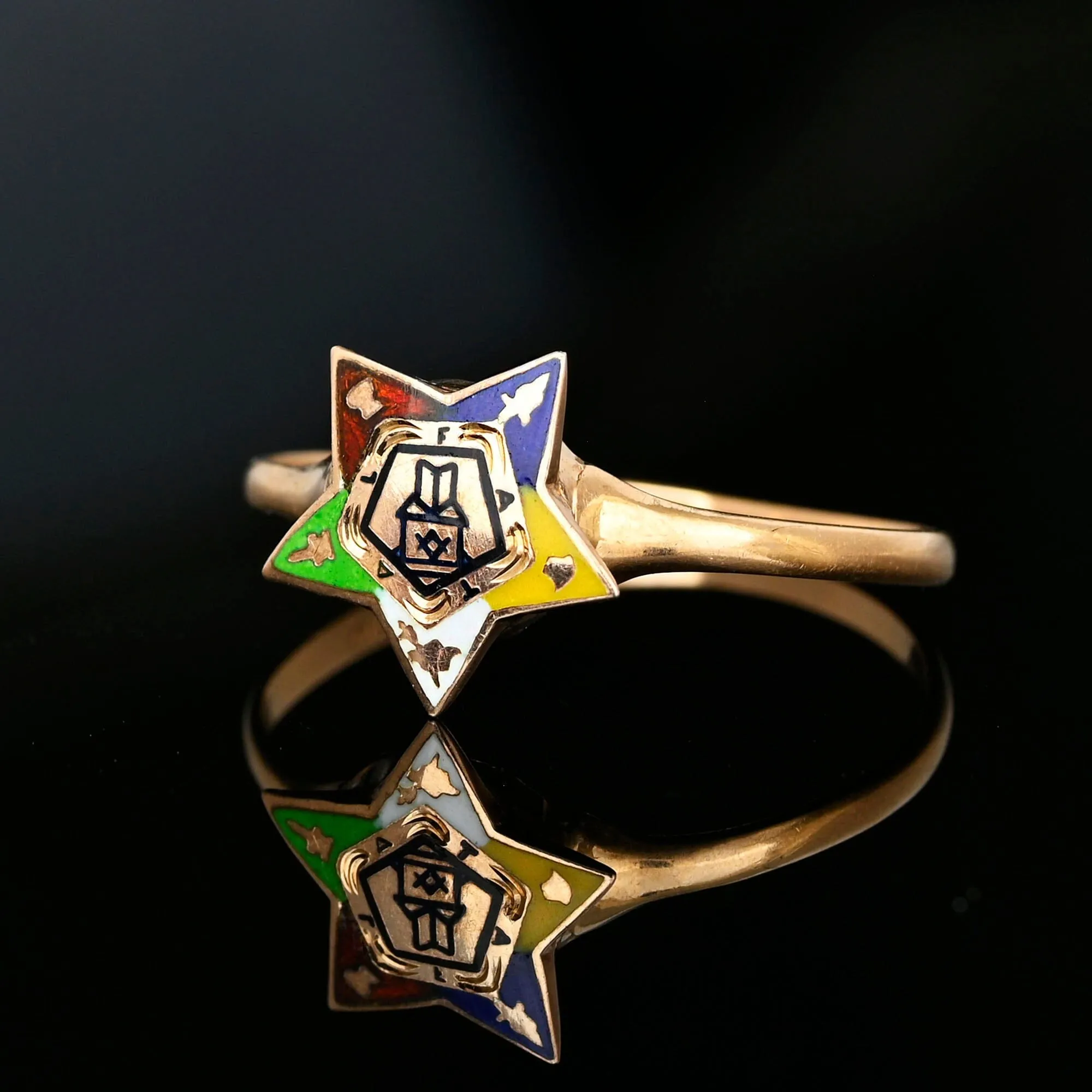 Vintage 1930s Enamel OES Fraternal Masonic Star Ring