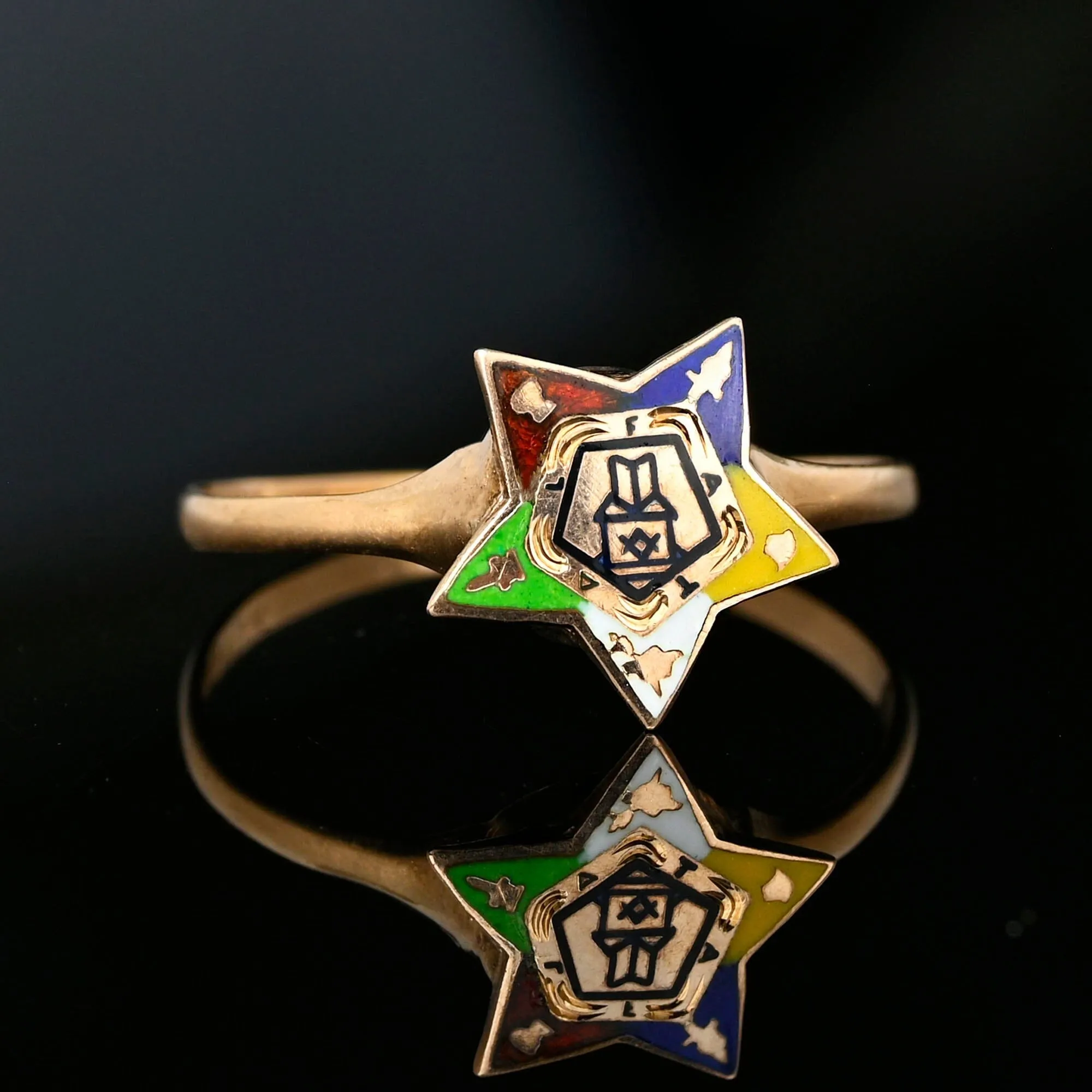 Vintage 1930s Enamel OES Fraternal Masonic Star Ring