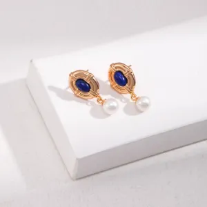 Vintage Lapis Lazuli Stud Earrings-18k Gold Plating