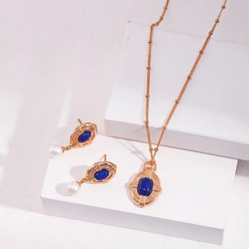 Vintage Lapis Lazuli Stud Earrings-18k Gold Plating