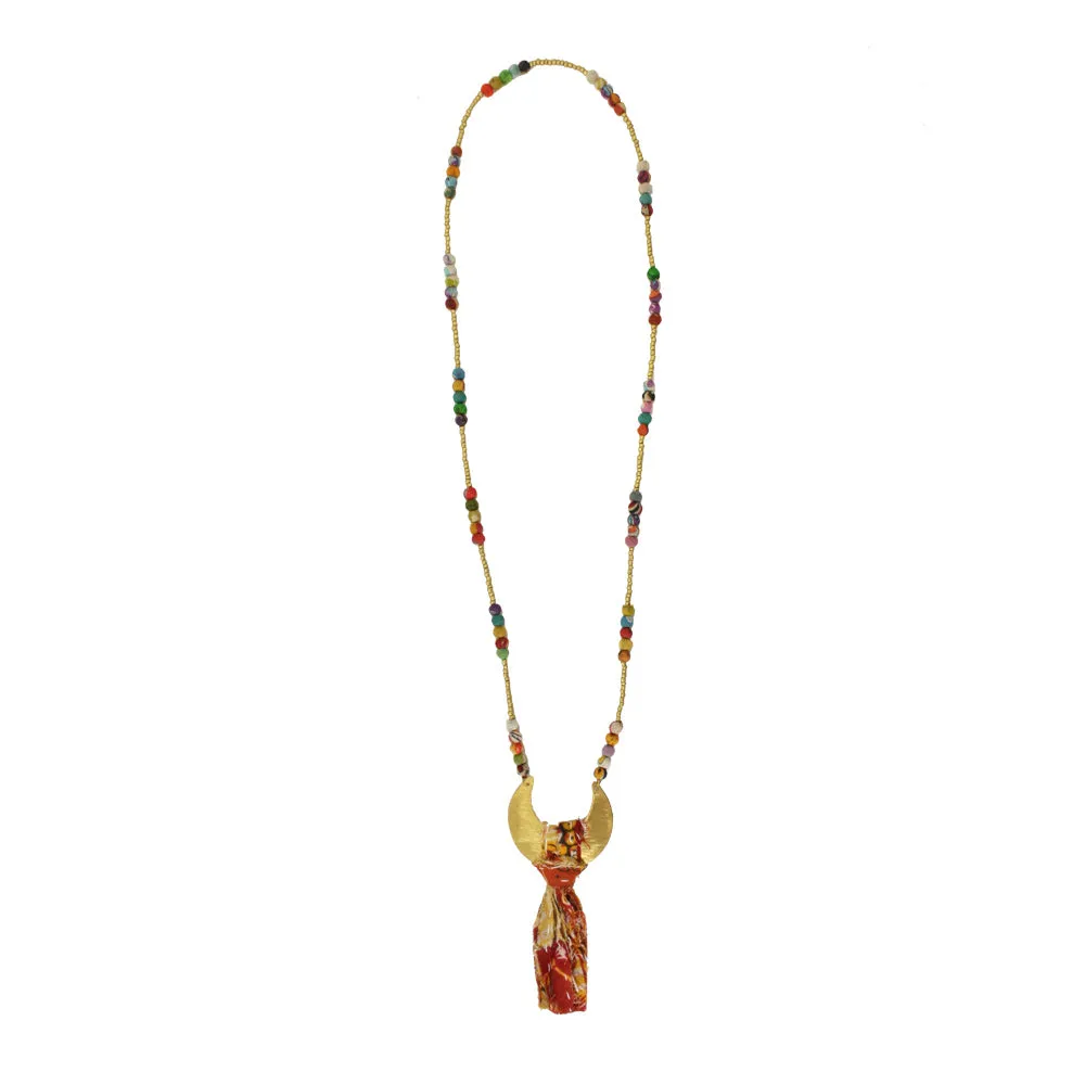 Worldfinds Kantha Crescent Pendant Necklace