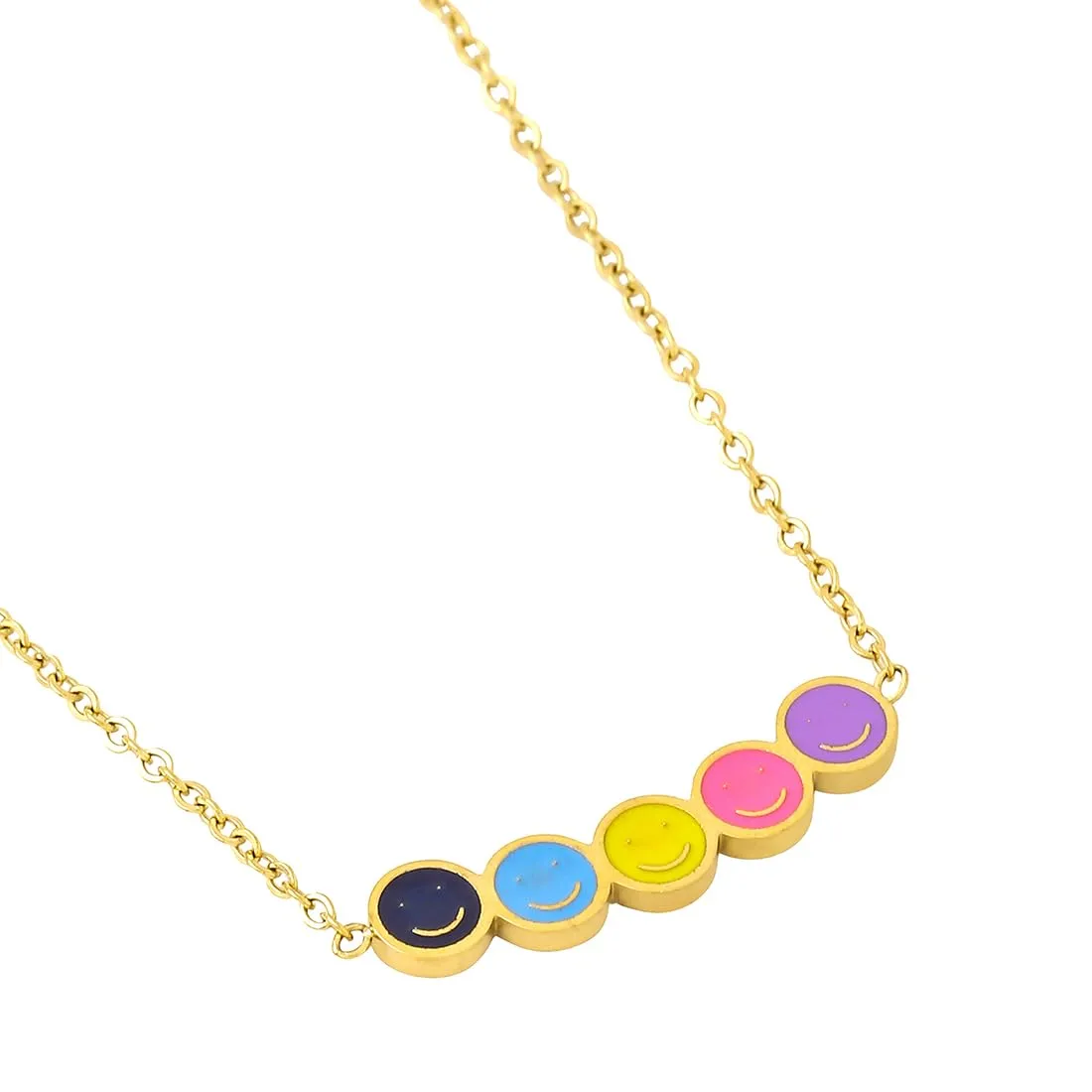 Yellow Chimes Necklace for Women and Girls Fashion Golden Necklace for Women Western | Stainless Steel Gold Plated Smiley Face Pendant Chain Necklace for Girls | Birthday Gift for Girls & Women