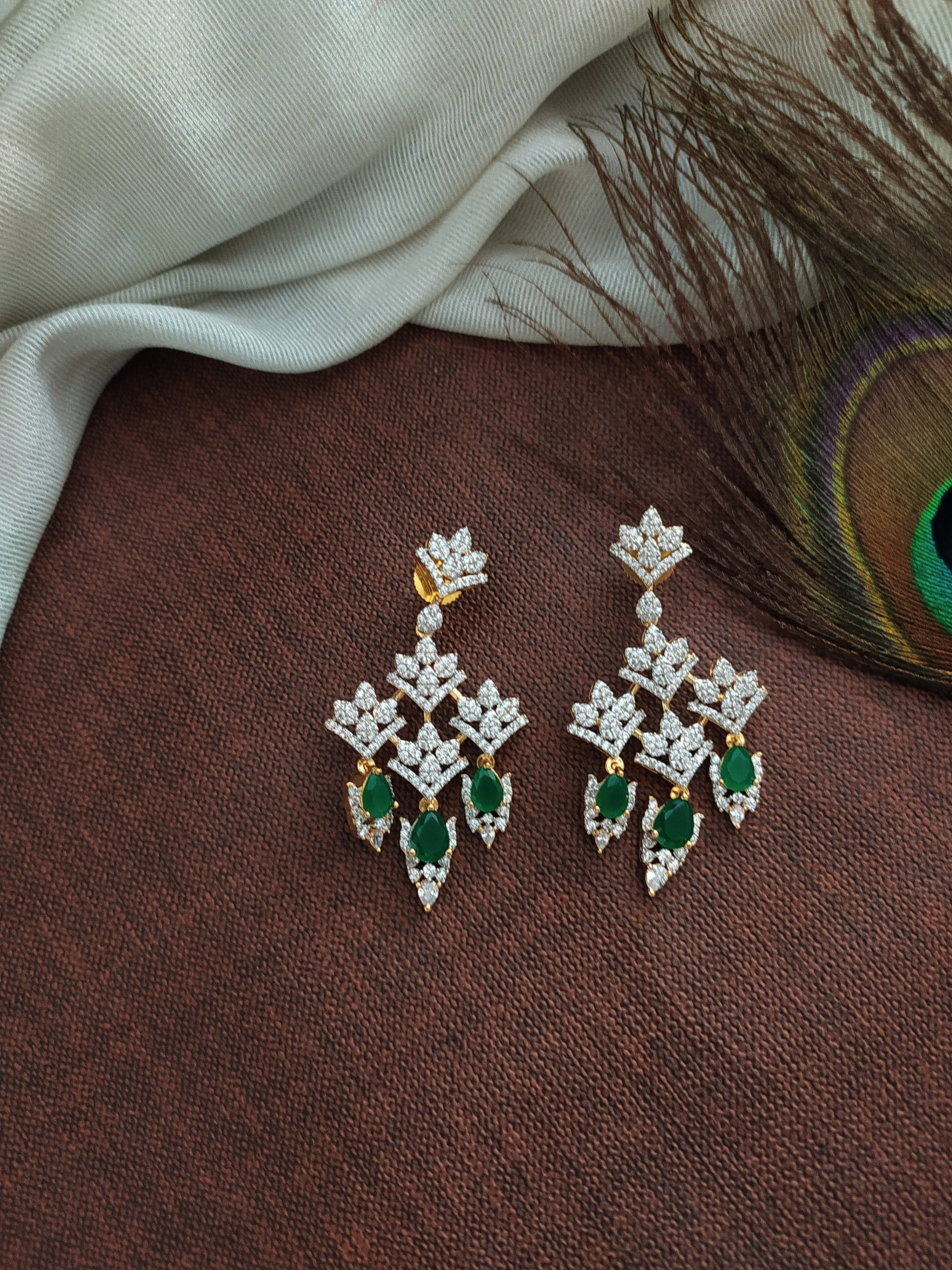 Zircon Layered Long Haram Set in Diamond and Rhodium Finishes