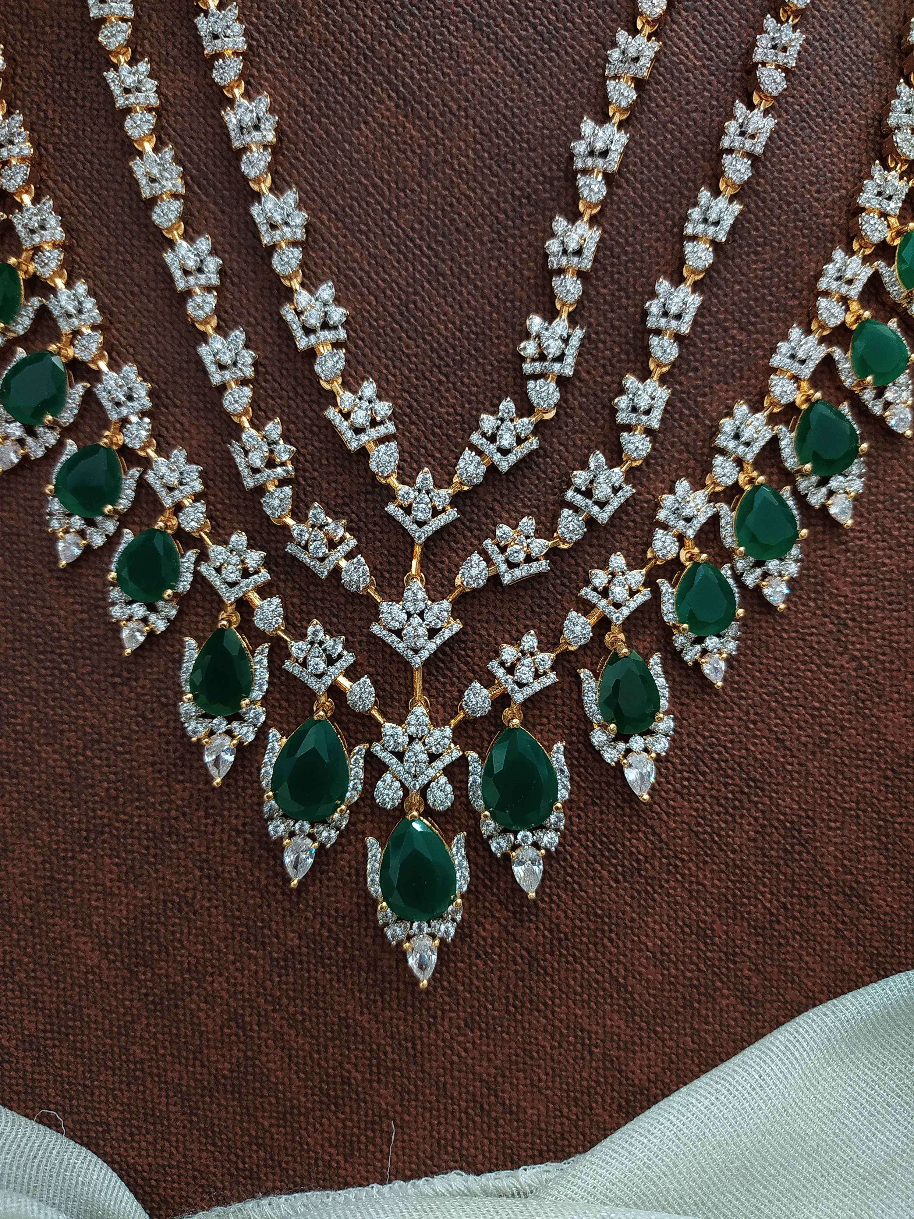 Zircon Layered Long Haram Set in Diamond and Rhodium Finishes